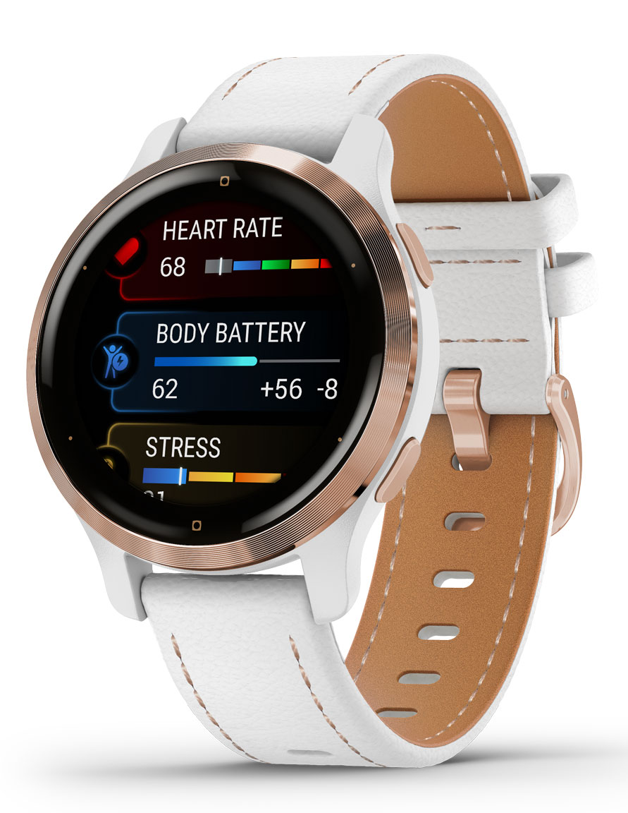 Garmin Venu 2S Rose Gold with White Leather Band klockmagasinet