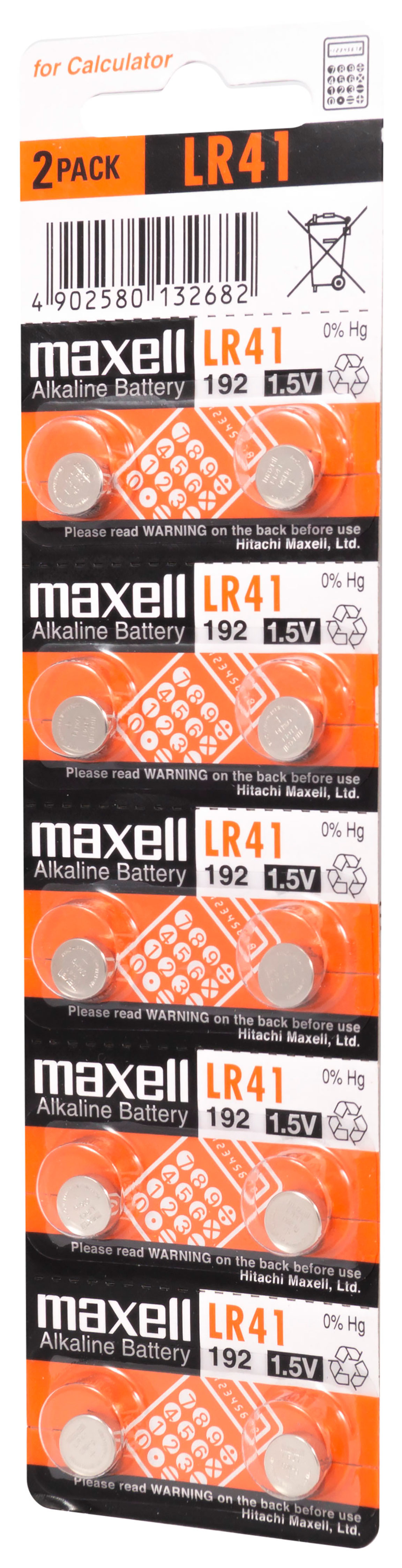 Maxell alkaliskt knappbatteri LR41 10PK MF (5X2) 1.5V