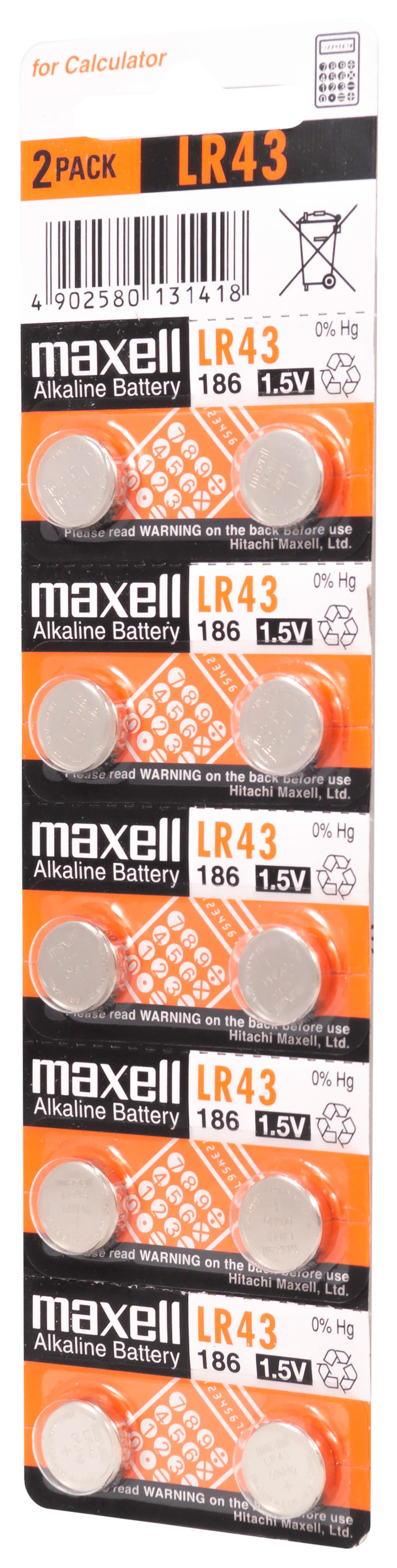 Maxell alkaliskt knappbatteri LR43 10PK MF (5X2) 1.5V