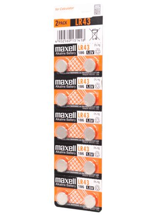Maxell alkaliskt knappbatteri LR43 10PK MF (5X2) 1.5V