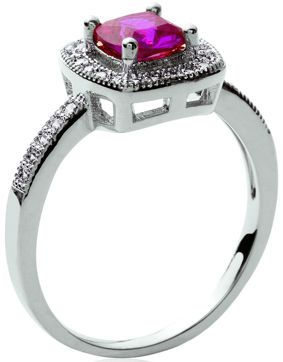 Lykka Casuals halo silver ring med fuschiaröd zirkonia