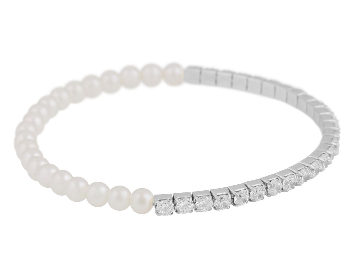 SNÖ of Sweden Mayfair pearl flexibelt armband silverfärgat/vit 1340-3400010