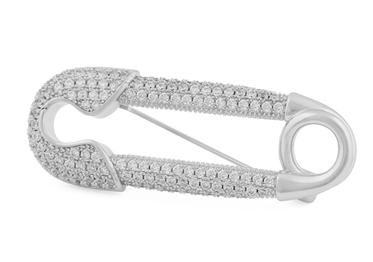 SNÖ of Sweden Stina safety pin brosch silverfärgat/vit 1336-9300012