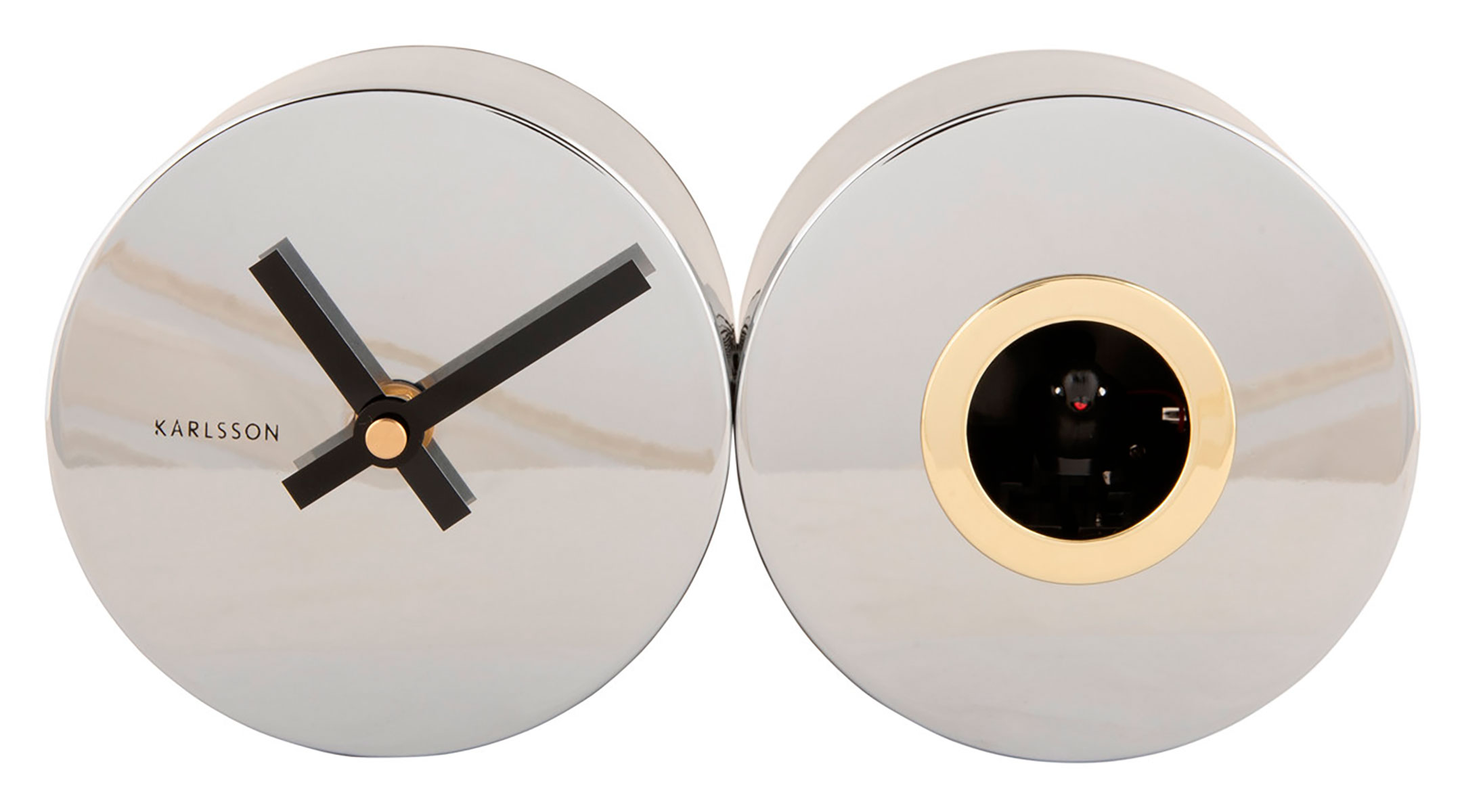 Karlsson väggklocka clock Duo Cuckoo chrome plated KA5789CH