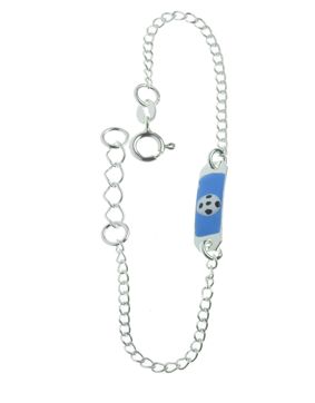 Silver barn armband med gravyrbricka och emaljerad fotboll R121/16