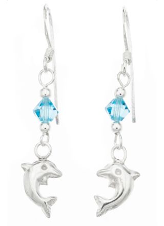 Silver Bar delfin hängande örhängen blå kristall 36 mm 1856