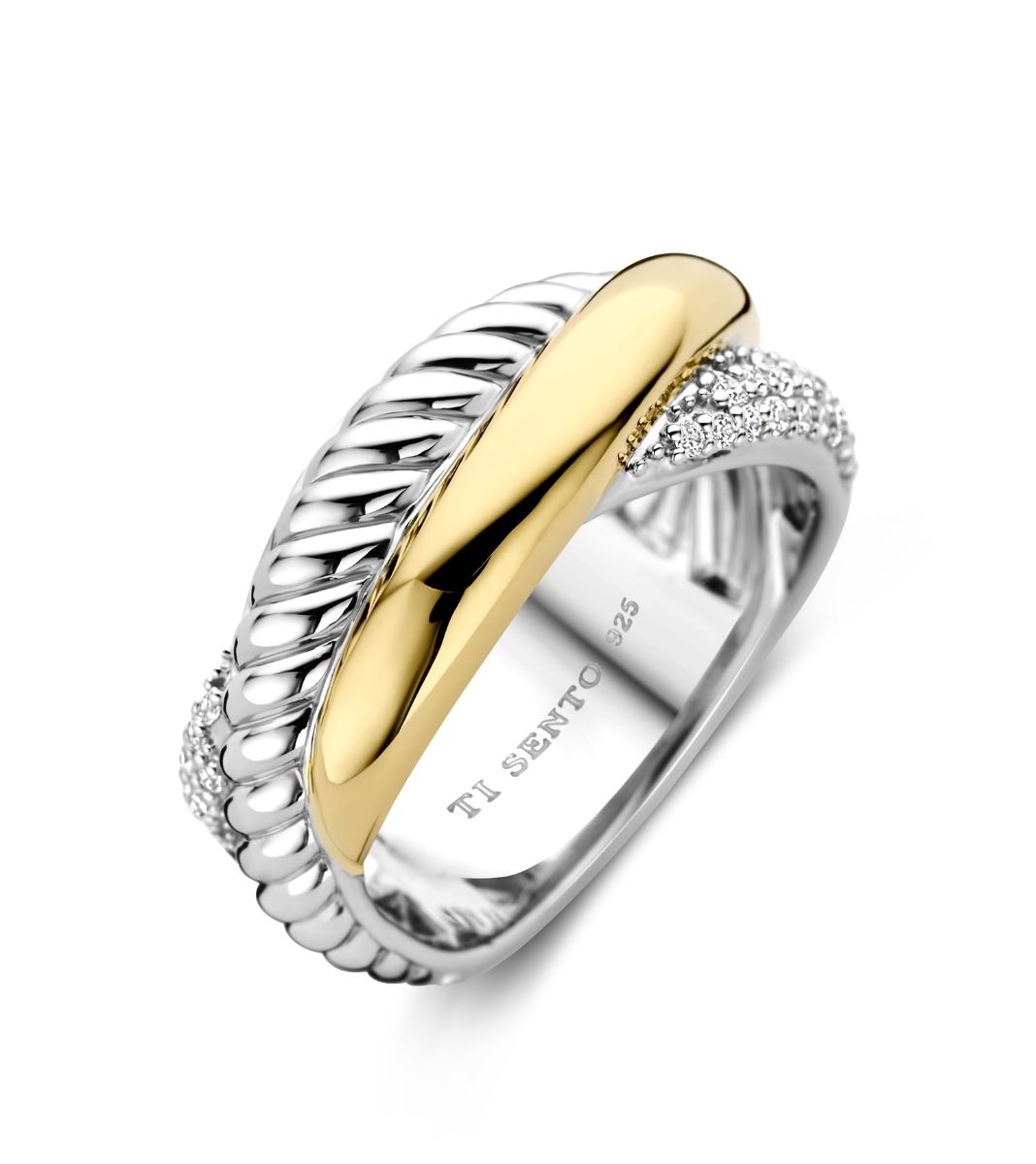 TI SENTO tvåfärgad crossover silverring 1973ZY