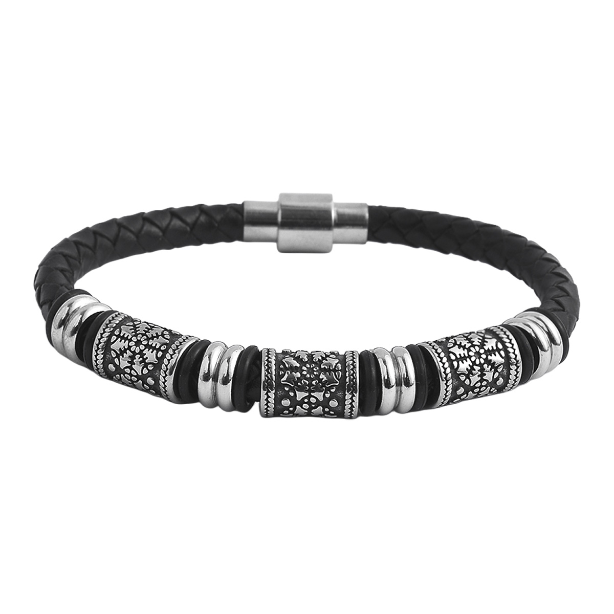 Lykken Viking svart läderarmband i stål-19