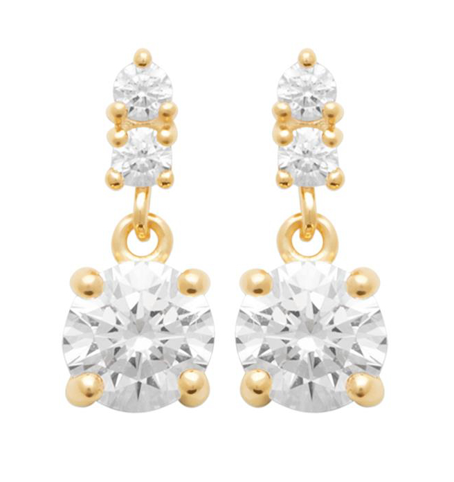 Lykka Casuals guldpläterade tripple stone hängande silverörhängen