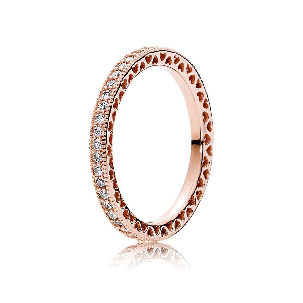 Pandora 14k Rose Gold-Plated 180963CZ Hearts of Pandora ring