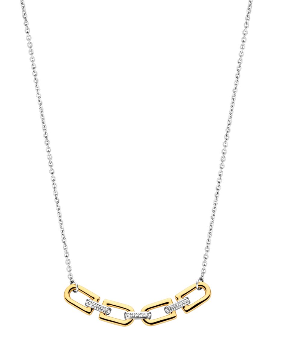 TI SENTO tvåfärgat halsband med fyrkatinga länkar 34044ZY/42