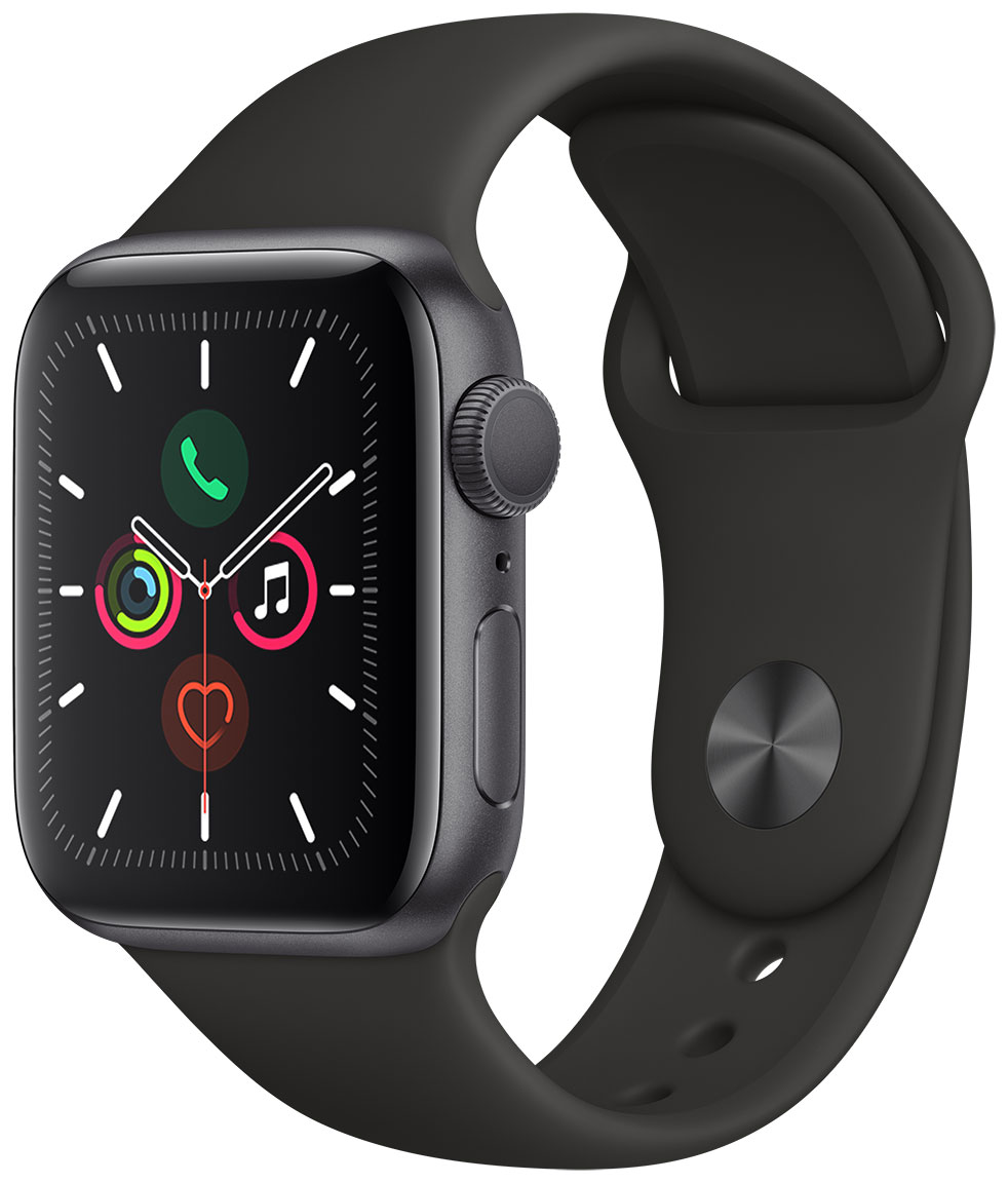 Apple Watch Series 5 GPS aluminiumboett rymdgrått 40mm sportband svart  MWV82KS/A