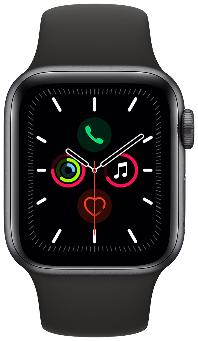 Apple Watch Series 5 GPS aluminiumboett rymdgrått 40mm sportband svart  MWV82KS/A - klockmagasinet.com