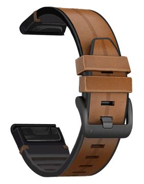 Tiera Garmin Fenix läder-silikon armband quick release brun 22 mm