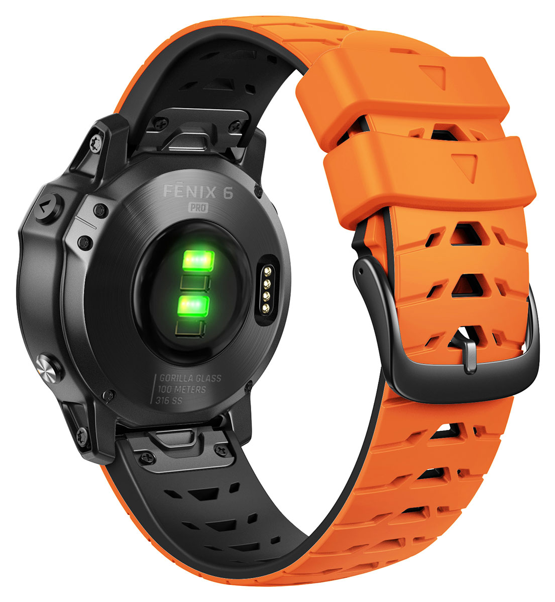Tiera Garmin Fenix Sport silikonarmband orange-svart quick release 22 mm