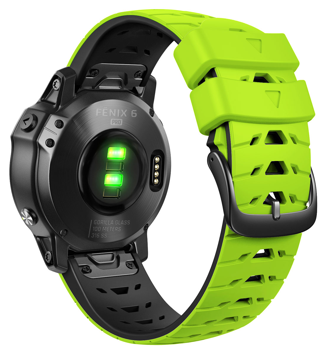 Tiera Garmin Fenix Sport silikonarmband grön-svart quick release 22 mm