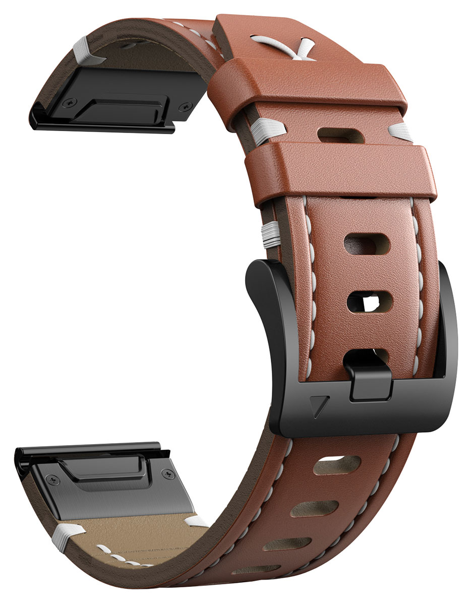 Tiera Garmin kvalitet läderarmband quick release ruskea 22 mm
