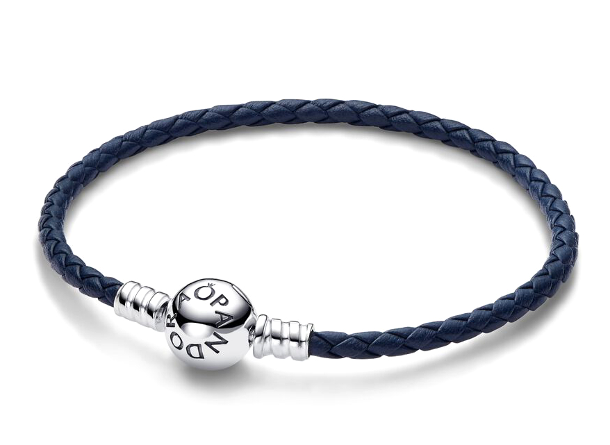 Pandora Round Clasp Blue Braided Leather armband 592790C01