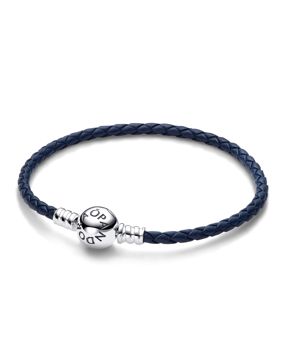Pandora Round Clasp Blue Braided Leather armband 592790C01