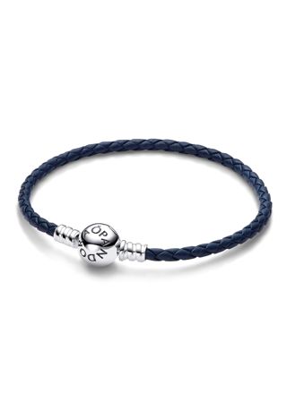 Pandora Round Clasp Blue Braided Leather armband 592790C01