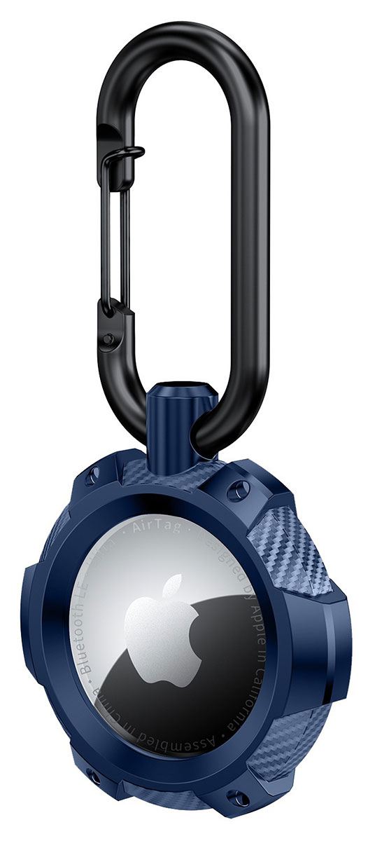 Tiera metall stöttåligt Apple AirTag skal med karbinhak blå