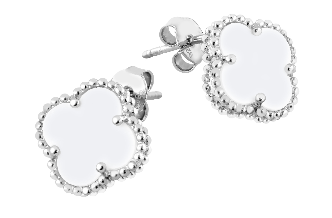 Lykka Symbols fyrklöver pärlemor silverörhängen 