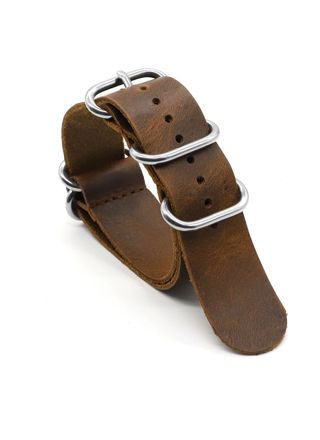 Tiera läder nato-klockarmband kaffebrunt