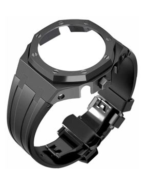 Tiera Casio GA-2100 custom mod kit svart silikonklockarmband + svart stålbezel