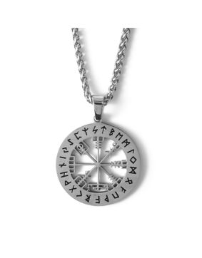 Lykken Viking Vegvisir stålhalsband i glänsande 60cm