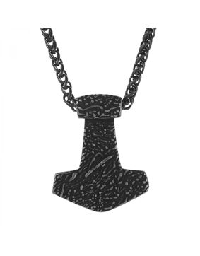 Lykken Viking svart Thors hammare stålhalsband 60cm