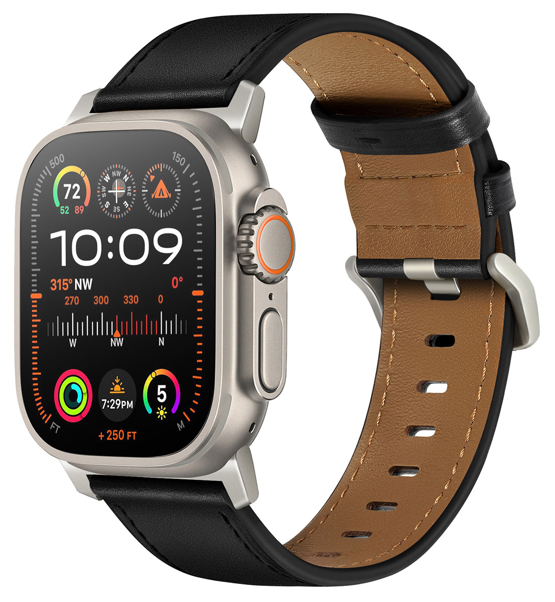 Tiera Apple Watch svart läderarmband med titanlås