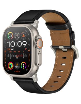 Tiera Apple Watch svart läderarmband med titanlås