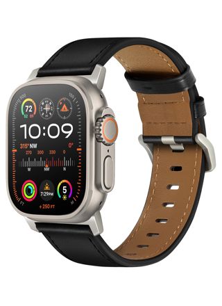 Tiera Apple Watch svart läderarmband med titanlås