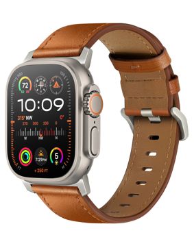 Tiera Apple Watch brunt läderarmband med titanlås