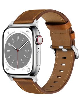 Tiera Apple Watch mörkbrunt läderarmband med silverspänne