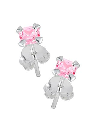 Lykka Casuals silverörhängen rosa fyrkantig zirkonia 4 mm