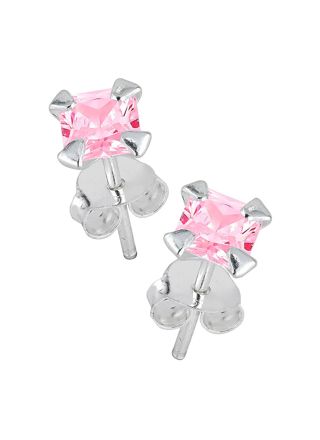 Lykka Casuals silverörhängen rosa fyrkantig zirkonia 6 mm