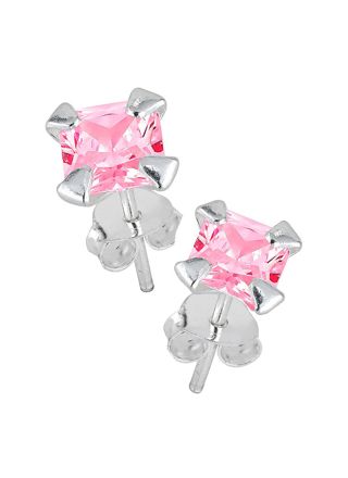 Lykka Casuals silverörhängen rosa fyrkantig zirkonia 8 mm