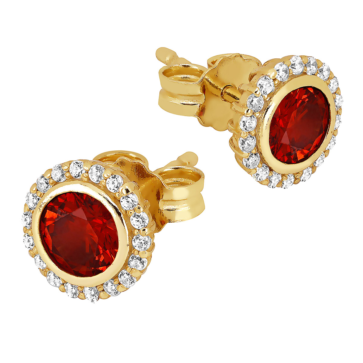 Lykka Casuals förgyllda örhängen röd zirkonia halo