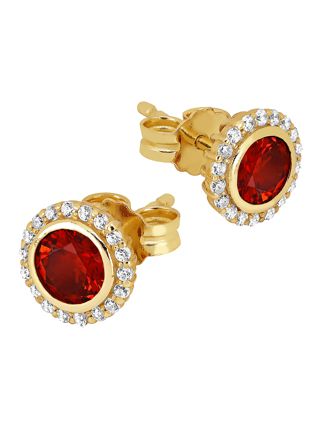 Lykka Casuals förgyllda örhängen röd zirkonia halo