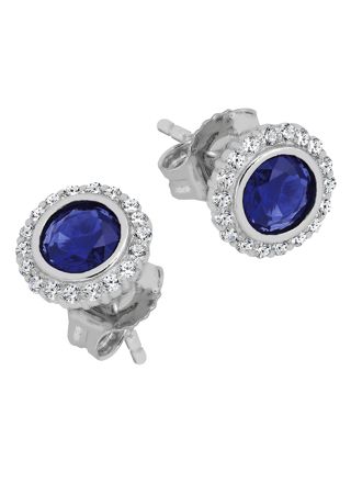 Lykka Casuals silverörhängen blå zirkonia halo