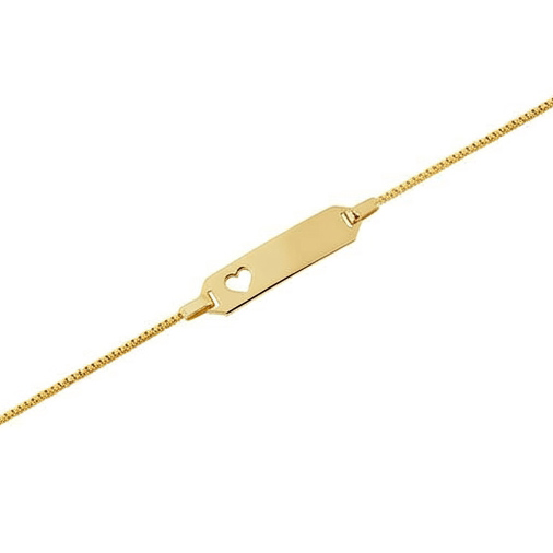 Lykken Basics graverbart förgyllt hjärtformat silverarmband för barn 14 cm