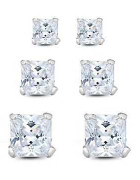 Silver Bar fyrkatigt zirkonörhängen 3-pack 3+4+5 mm 8326