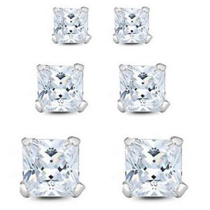 Silver Bar fyrkatigt zirkonörhängen 3-pack 3+4+5 mm 8326 main product photo