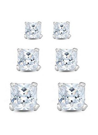 Silver Bar fyrkatigt zirkonörhängen 3-pack 3+4+5 mm 8326