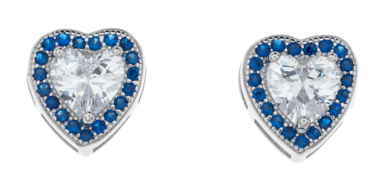 Silver Bar Amor Finland hjärtaörhängen pave blå/klar 8 x 9 mm 8398