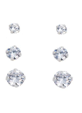 Silver Bar smyckeset med tre par zirkonia örhängen white 8738