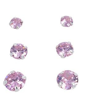Silver Bar smyckeset med tre par zirkonia örhängen pink 8739