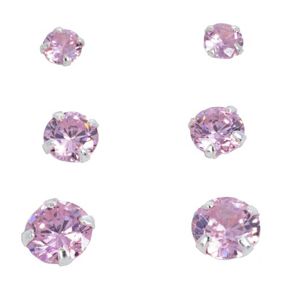 Silver Bar smyckeset med tre par zirkonia örhängen pink 8739 main product photo