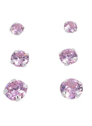 Silver Bar smyckeset med tre par zirkonia örhängen pink 8739
